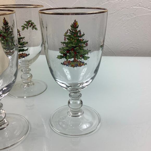 Spode Christmas tree pedestal Goblets set of 4 old stock NEW - Picture 5 of 12
